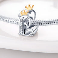 Charm lettre L en argent orné de cristaux et couronne dorée pour bracelet Pandora.