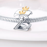 Charm lettre Z en argent avec couronne dorée et petits cristaux, pour bracelet serpent.