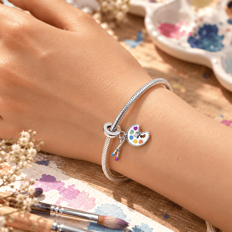 Charm palette de peinture et pinceaux, émaillé multicolore, pour femme, modèle Idony
