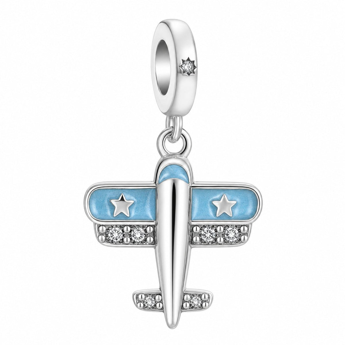 Charm pendant, sparkling blue airplane, for women, Celesta model