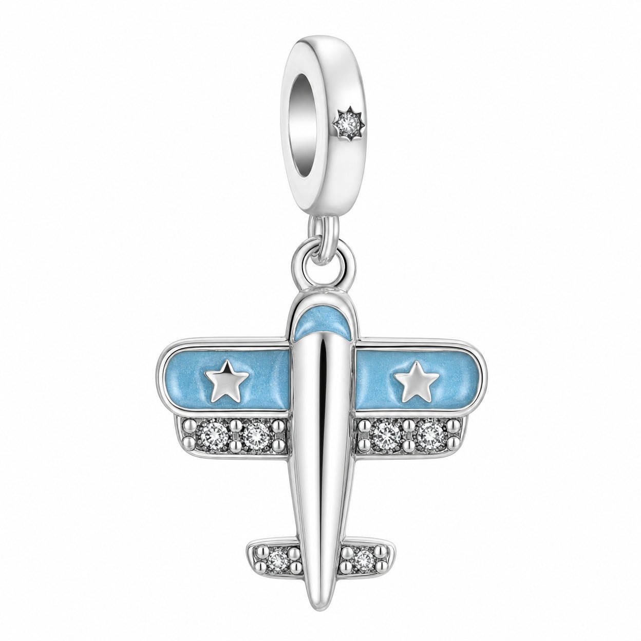 Charm pendant, sparkling blue airplane, for women, Celesta model