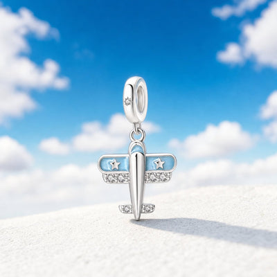 Charm pendant, sparkling blue airplane, for women, Celesta model