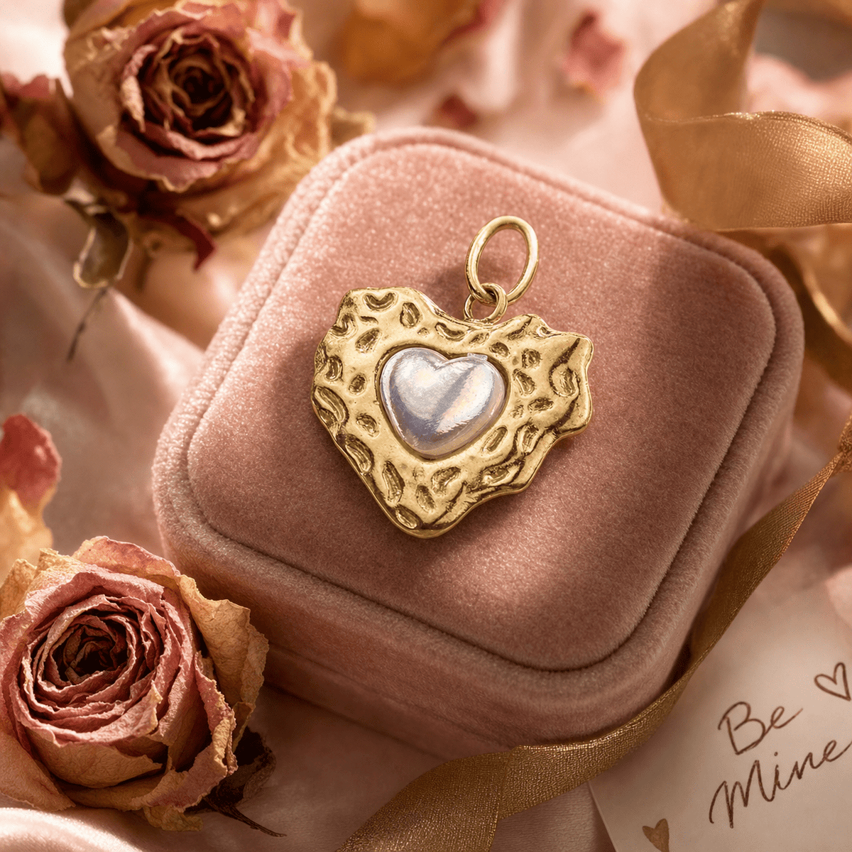 Charm pendant cœur nacré texturé, pour femme, modèle Élyse