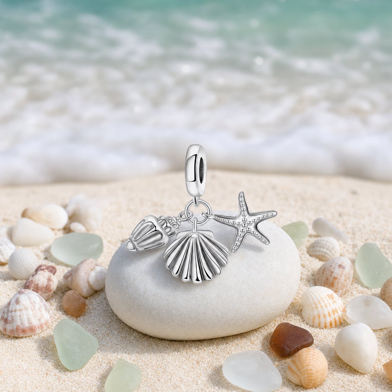 Bedel hanger, schelp, zeeschelp en zeester, voor dames, model Conchylia