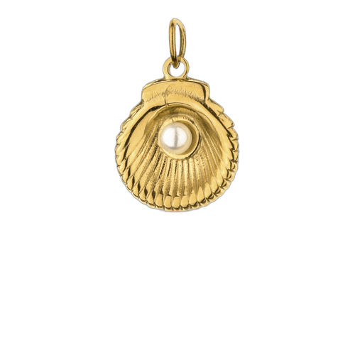 Charm pendant coquillage doré avec perle, pour femme, modèle Perlina