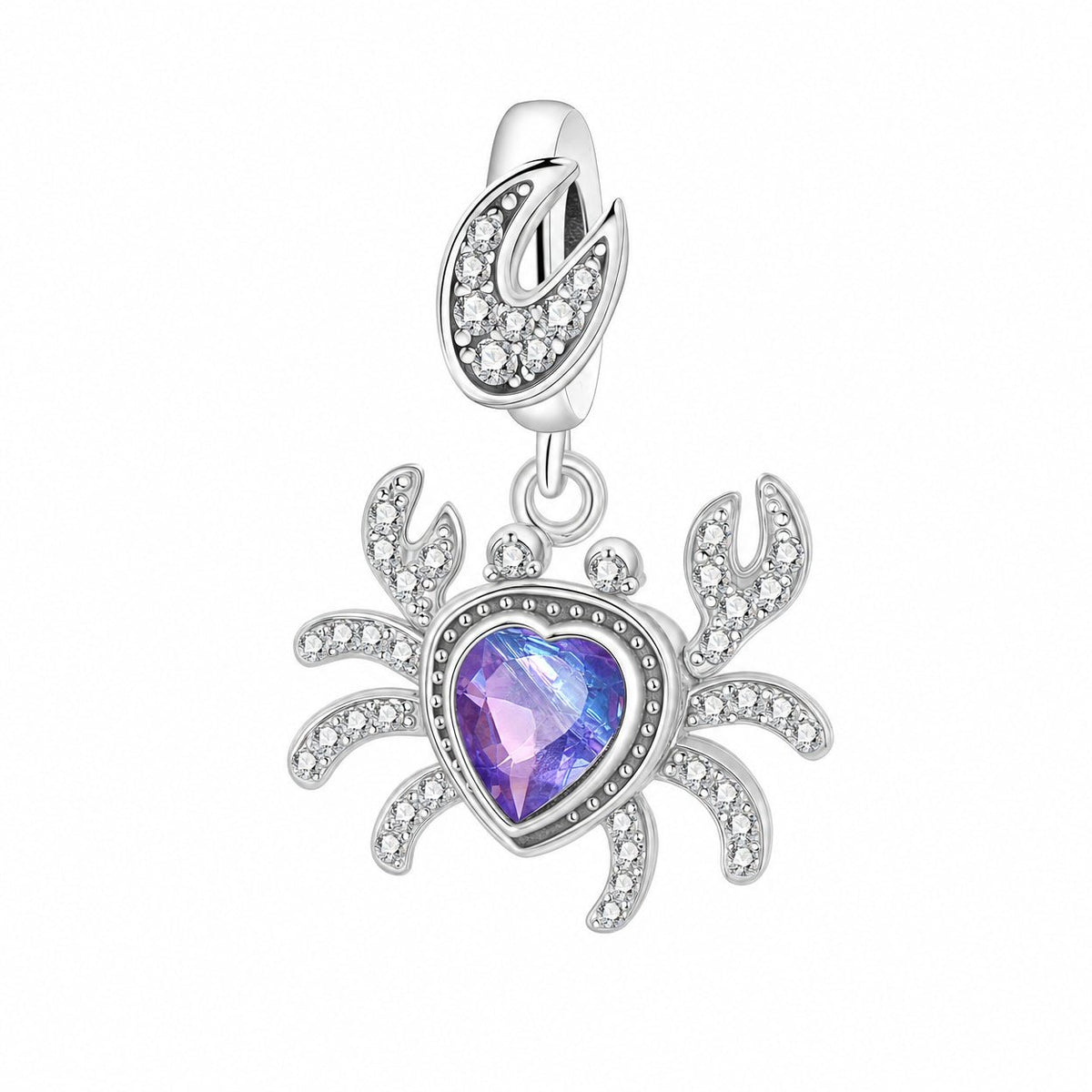 Ciondolo charm, granchio a forma di cuore in zirconia, per donna, modello Cancria