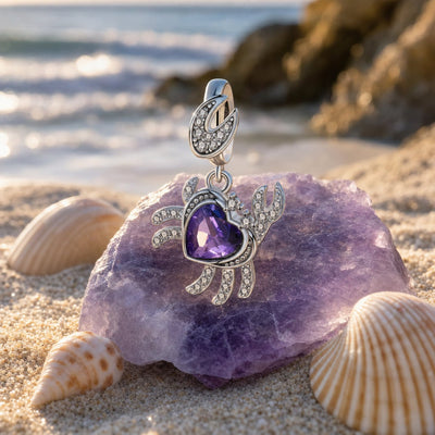 Ciondolo charm, granchio a forma di cuore in zirconia, per donna, modello Cancria