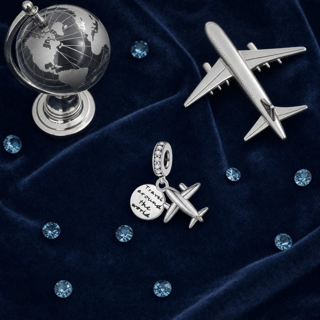 Charm pendant, travel duo airplane and globe, for women, Dualis model
