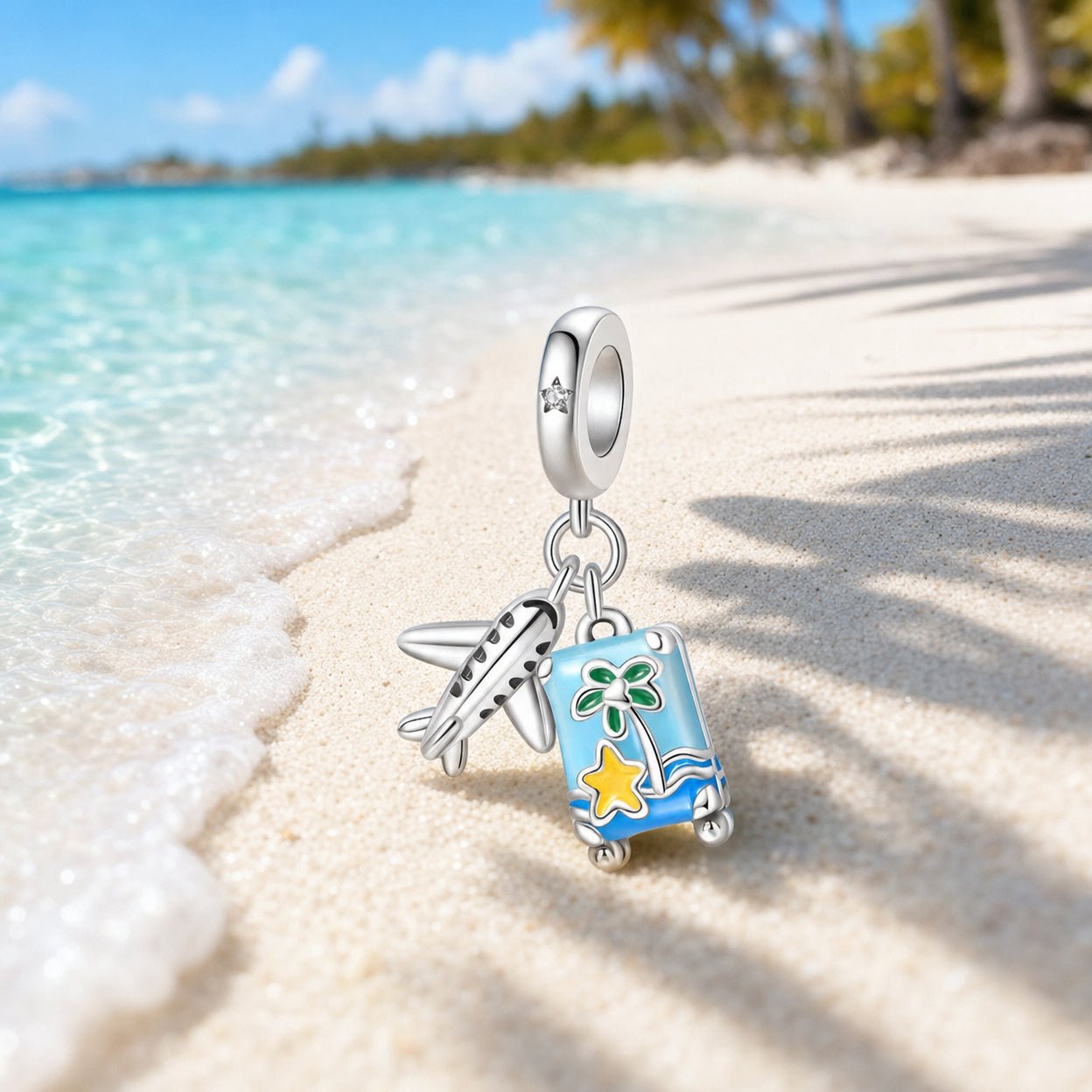 Charm pendant, duo voyage avion et valise, pour femme, modèle Gemina