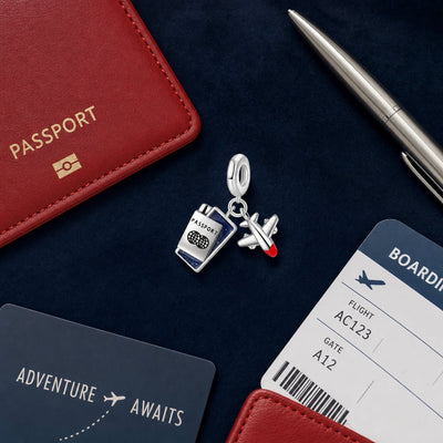 Charm-Anhänger, Duo Reise Pass und Flugzeug, für Damen, Modell Passagio