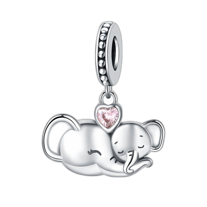 Charm pendant, cute mother and baby elephant, for women, Elephamour model