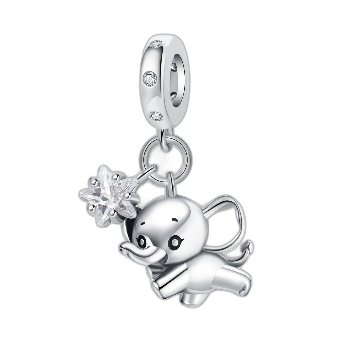 Charm pendant elephant volant avec etoile en zircon, pour femme, modele Dumbia