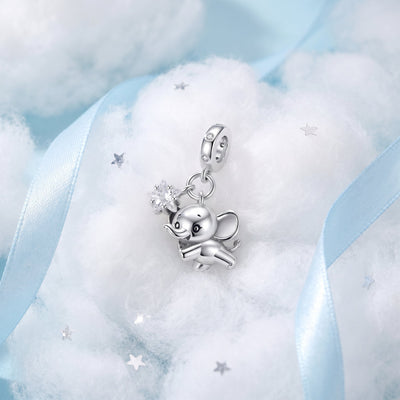 Charm pendant elephant volant avec etoile en zircon, pour femme, modele Dumbia