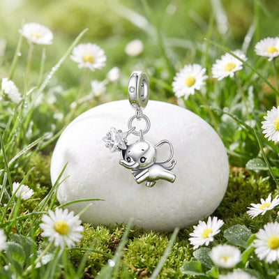 Charm pendant elephant volant avec etoile en zircon, pour femme, modele Dumbia