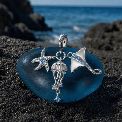 Charm pendant, étoile de mer, méduse et raie, pour femme, modèle Medusa
