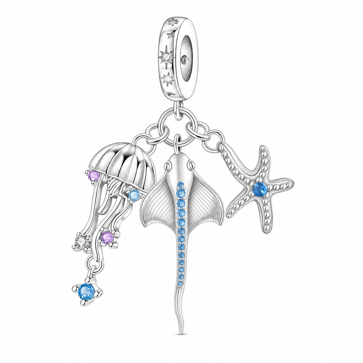 Charm pendant, étoile de mer, méduse et raie, pour femme, modèle Medusa