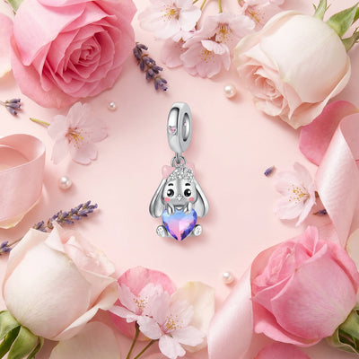 Charm pendant, lapin couronne fleurs mignon, pour femme, modèle Florabella