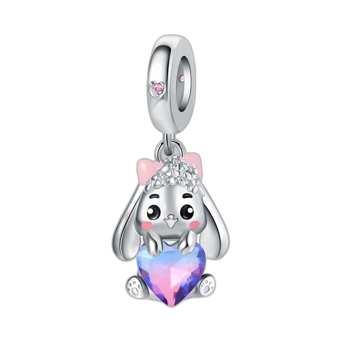 Charm pendant, lapin couronne fleurs mignon, pour femme, modèle Florabella