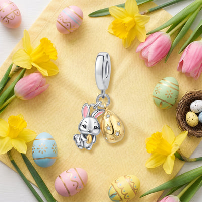 Easter bunny charm with golden egg adorned with zircons, for women, Pascalina model