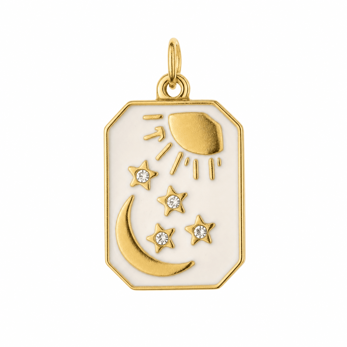 Charm pendant médaillon astral soleil lune étoiles, pour femme, modèle Célestia