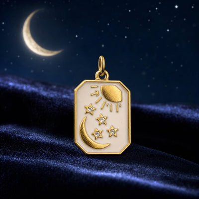 Charm pendant médaillon astral soleil lune étoiles, pour femme, modèle Célestia