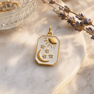 Charm pendant médaillon astral soleil lune étoiles, pour femme, modèle Célestia