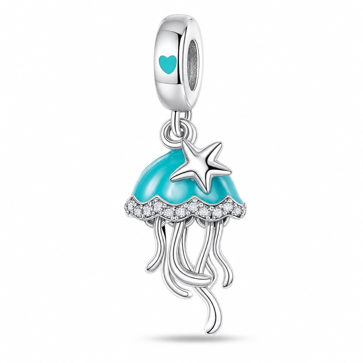Charm pendant, turquoise starry jellyfish, for women, model Noctiluca