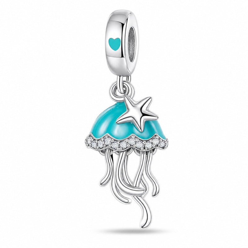 Charm pendant, turquoise starry jellyfish, for women, model Noctiluca