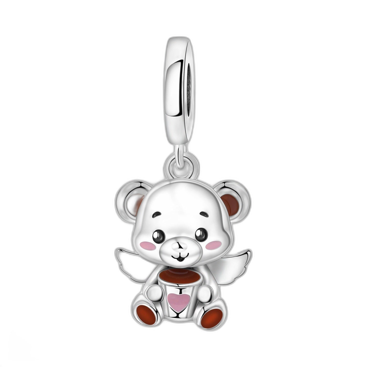 Charm-Anhänger, niedlicher Engelbär in Kaffeebraun, für Damen, Modell Angelours