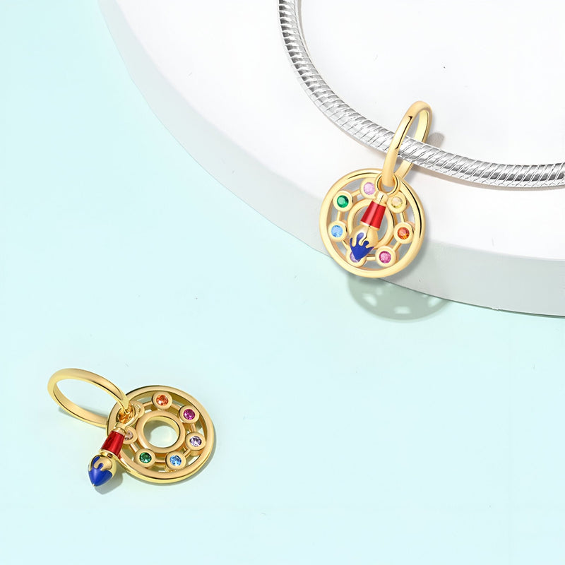 Pendentif charm pinceau doré avec palette de peinture colorée, pour bracelet femme Karensa.