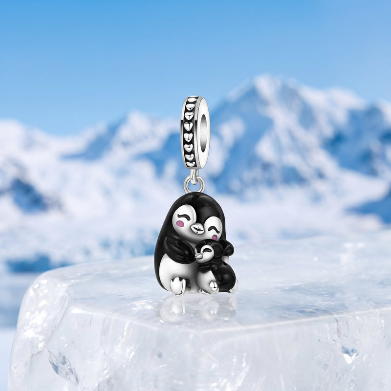Ciondolo charm, pinguini abbracciati carini, per donna, modello Pinguino