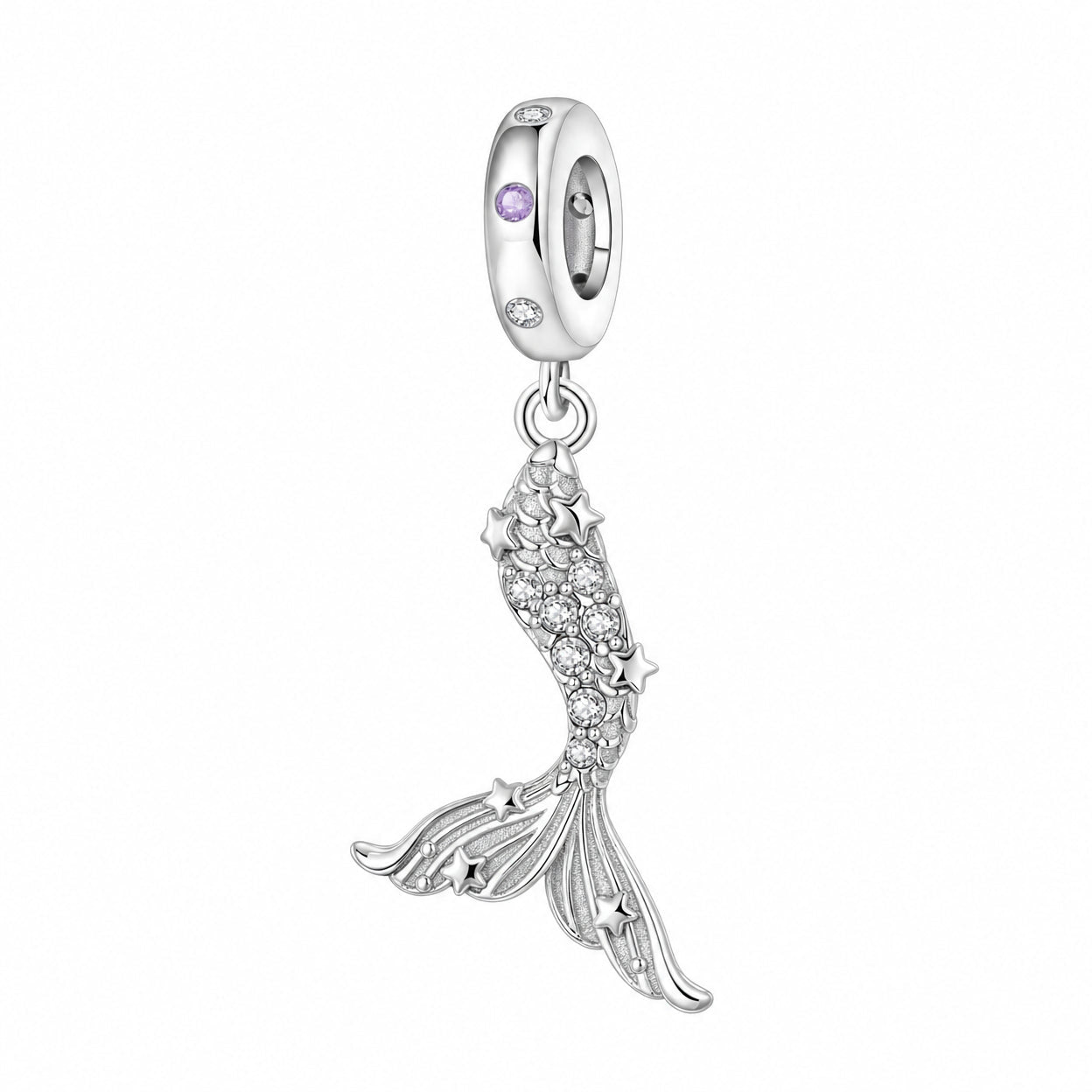 Charm pendant, starry mermaid tail heart, for women, Sirenia model