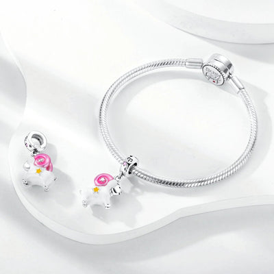 Bracelet chaîne serpent argent avec pendentif signe zodiaque Bélier rose et blanc.