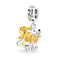 Pendentif signe zodiaque Lion en argent et or avec étoiles jaunes, modèle Aglaia.