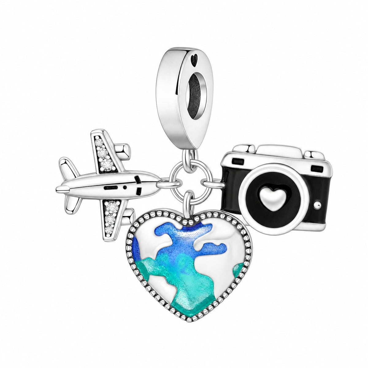 Charm pendant trio voyage, avion, valise et appareil photo, pour femme, modèle Triventura