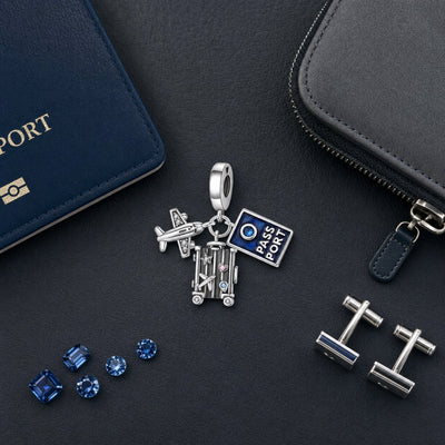 Charm pendant, trio départ avion passeport et valise, pour femme, modèle Valigia