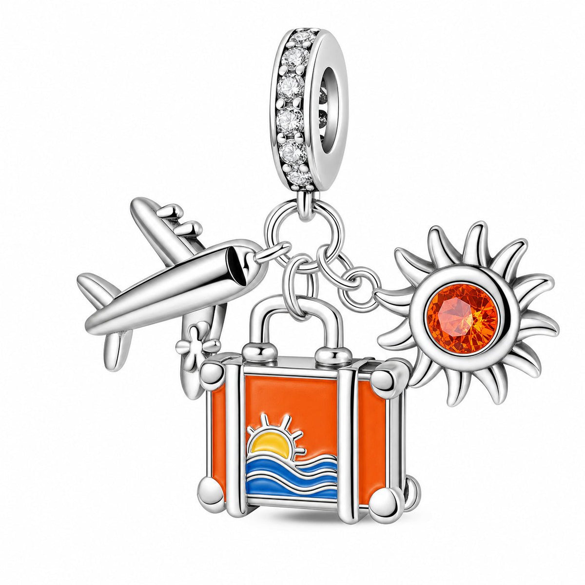 Charm pendant, trio été voyage cocotier soleil et valise, pour femme, modèle Estivale