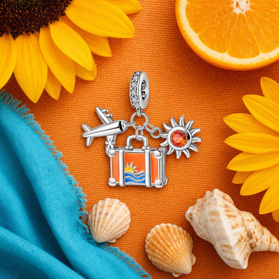 Charm pendant, trio été voyage cocotier soleil et valise, pour femme, modèle Estivale