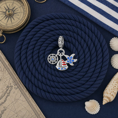 Charm pendant, nautical trio compass, sailboat, and starfish, for women, Nautika model