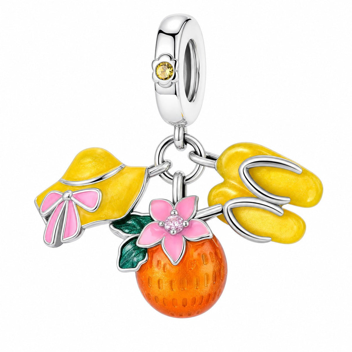 Colgante charm, trío playa sombrero de sol coco y sandalias, para mujer, modelo Solaria
