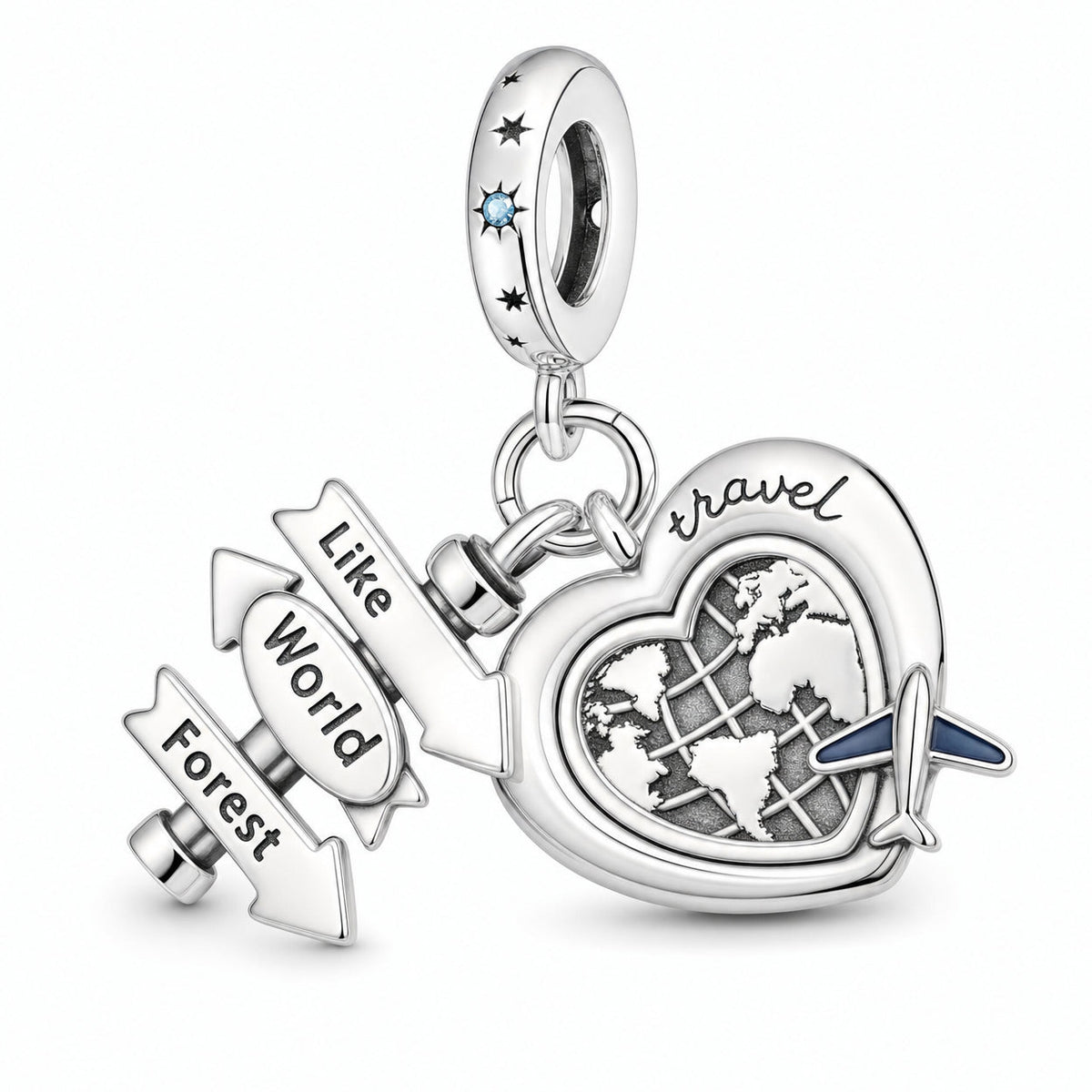 Charm pendant, trio voyage avion valise et passeport, émaux colorés, modèle Amorvia