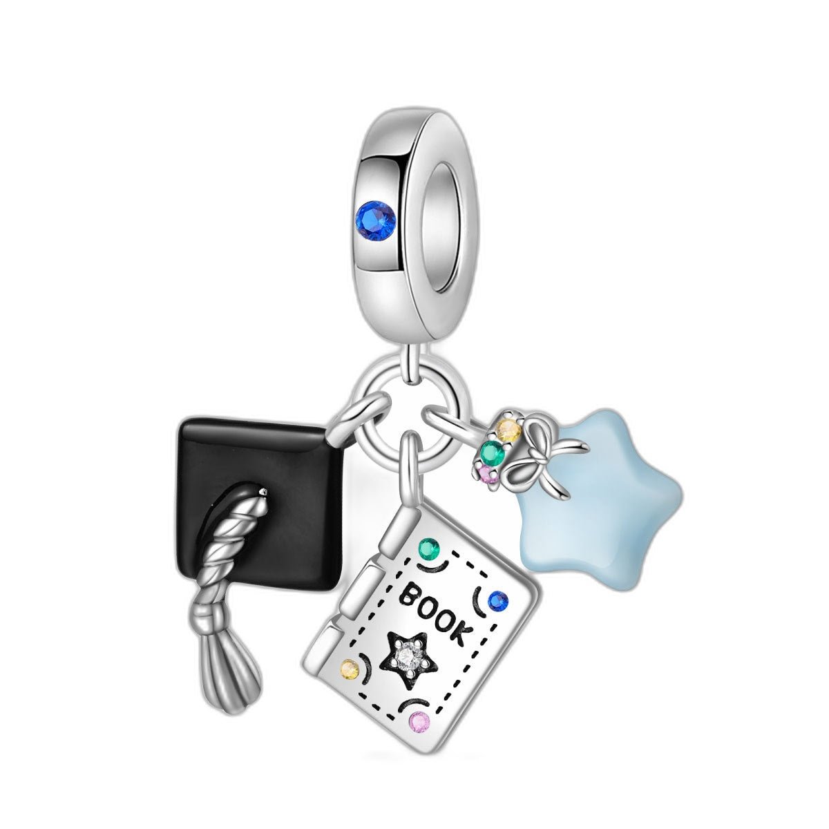 Bedelhanger, drievoudige afstudeerbedel met boek en blauwe ster, voor dames, model Luminesca