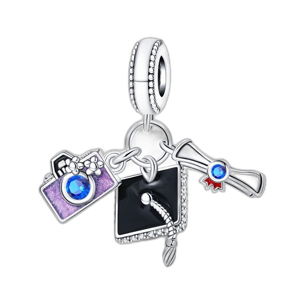 Charm pendant, triple violet graduation pendant with camera, for women, Memorabilia model