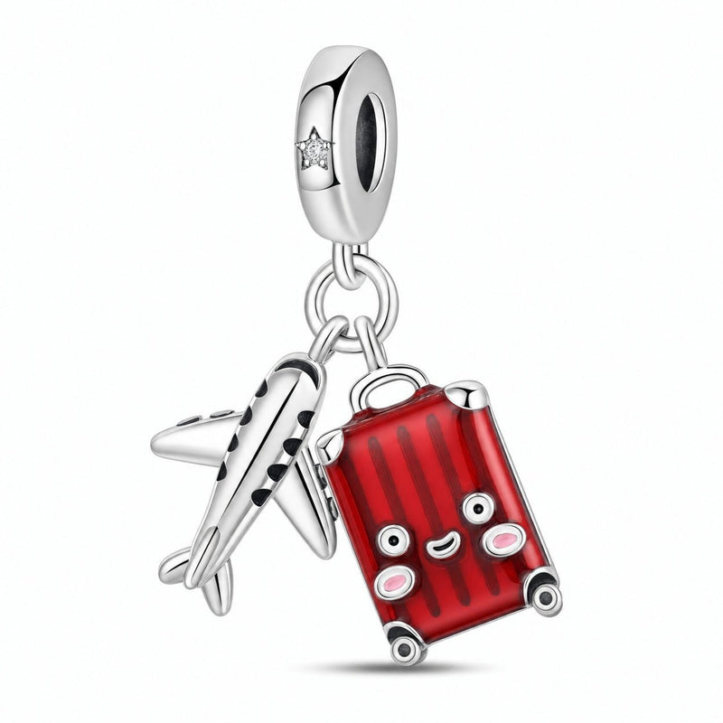 Charm-Anhänger, roter Koffer und Flugzeug, für Damen, Modell Aerolia