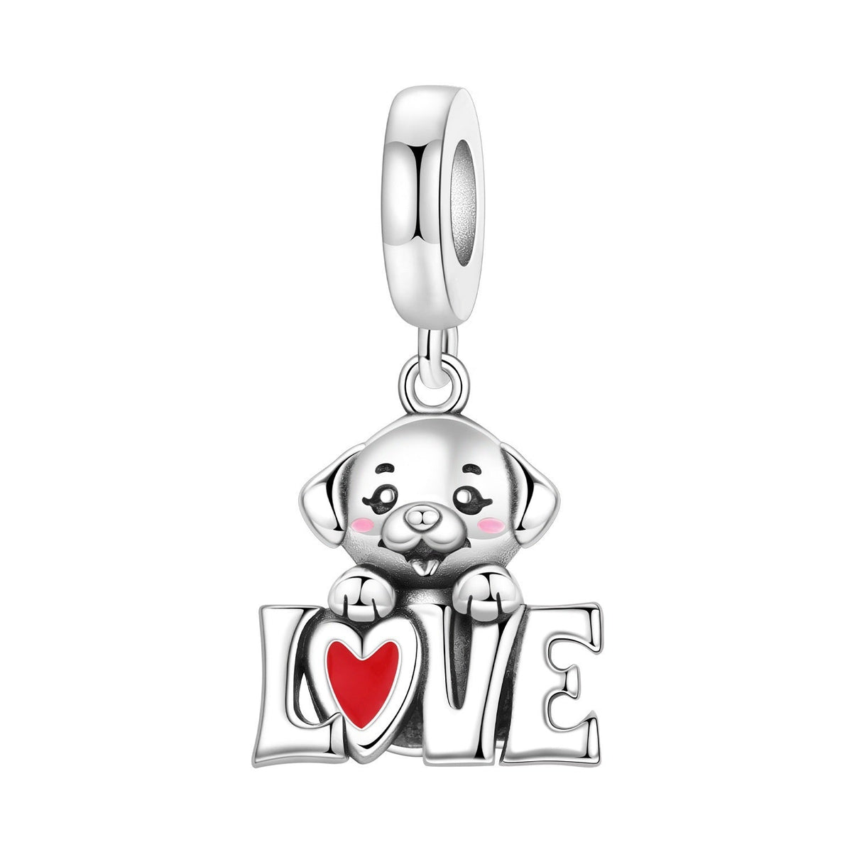 Charm chiot aux joues roses sur inscription LOVE, email rouge, pour femme, modèle Chien d'Amour LOVE