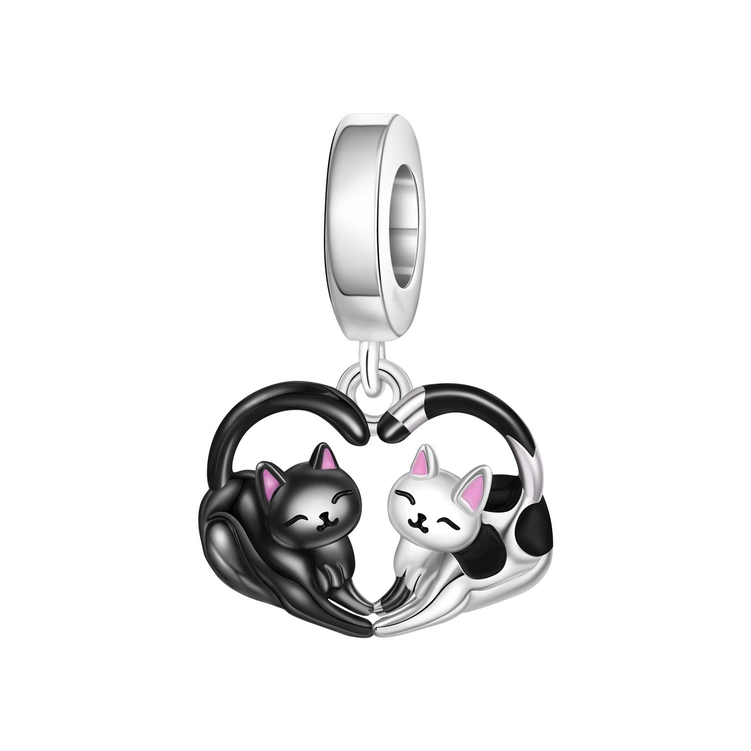 Charm, Pendentif animaux mignons en argent, pour femme, modèle Duo de Chats Yin Yang