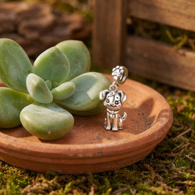 Dog Pendant Charm with Paw Print, silver finish, for women, Faithful Companion model