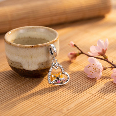 Shiba Inu in a Zircon-Set Heart Charm, colorful enamel, for women, I Love My Shiba model