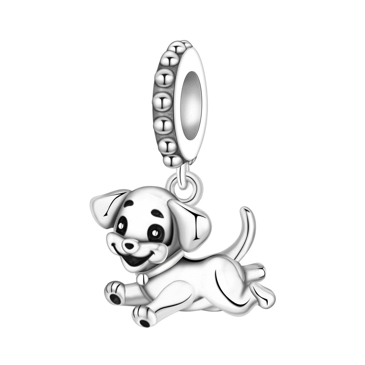 Charm pendentif petit chien en course, finition argentee, pour femme, modele Petit Chien Joyeux