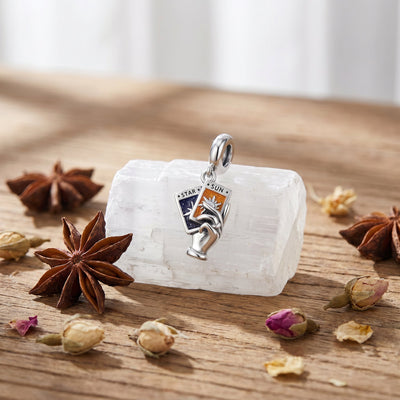 Charm pendente carte dei tarocchi con smalto blu e arancione, da donna, modello Carte dei Tarocchi Star Sun